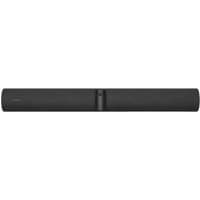Black Lenovo ThinkSmart Bar 180 with sleek design, central camera, and dual speaker grills.
