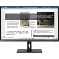 Lenovo ThinkVision S27i-30 monitor, 27-inch, slim bezels, black stand, displaying a webpage.