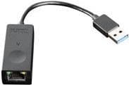 Black USB 3.0 Ethernet adapter with a compact design, featuring a USB connector on one end and an Ethernet port on the other, suitable for wired internet connections.