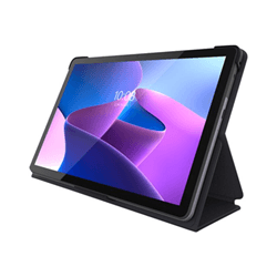 Grey folio tablet case for 10.1" devices, featuring a sleek design, stand function, and soft-touch material for protection and style.