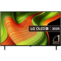 48" LG OLED B5 AI 4K Smart TV with thin bezels, vibrant display, and sleek black stand.