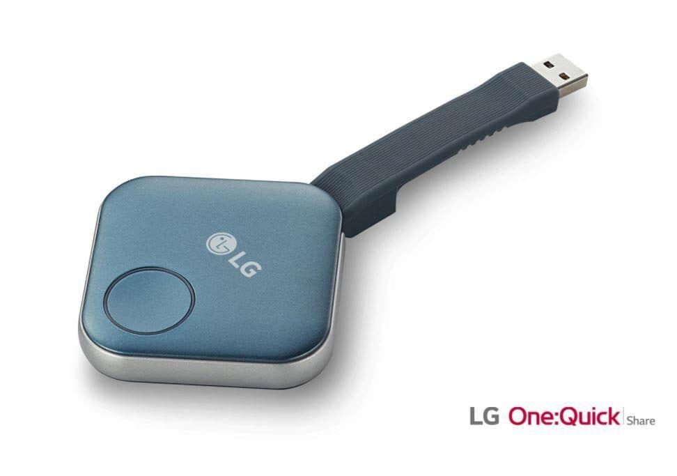 LG SC-00DA USB device in black and blue, featuring a sleek rectangular design with a circular button and a flexible connector for easy use.
