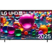 LG UHD 65-inch 4K Ultra HD Smart TV with thin black bezel, vibrant multicolored spheres on screen.