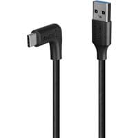 Black Lindy USB 3.2 cable, 0.5m, Type A to C, 90° right angle connector, supports 10Gbps data transfer.