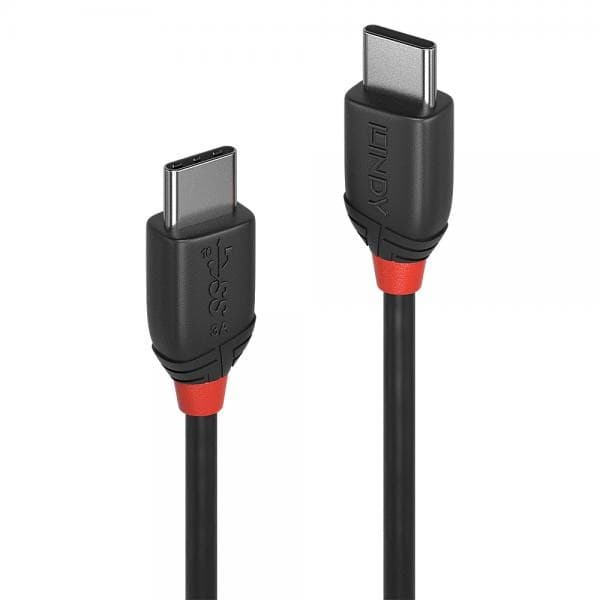 Black USB 3.2 Type C to C cable, 1.5m long, featuring red accents on the connectors, supports data transfer speeds up to 20Gbps.