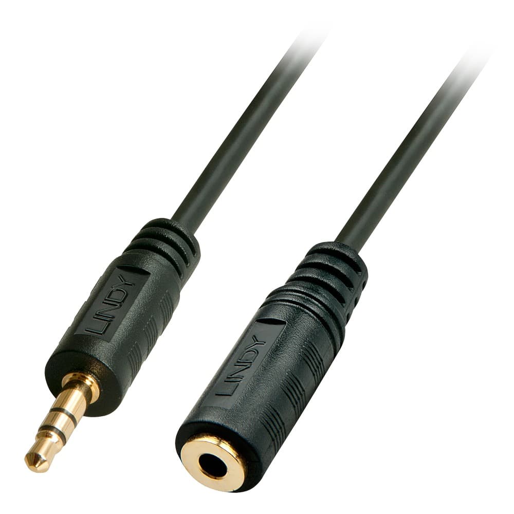 Black 10-meter audio extension cable with gold-plated 3.5mm jack connectors on both ends, featuring a durable, flexible design for enhanced audio connectivity.