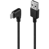 Black Lindy 1m USB 2.0 cable with Type A and right-angled USB-C connectors, sleek design.