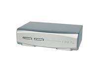 Lindy 2 Port KVM Switch Pro in silver, featuring USB 2.0 and DisplayPort 1.2 connections, with a sleek, compact design and clear labeling for easy device switching.