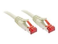 Lindy 2m Cat.6 S/FTP network cable in grey with two connectors featuring red clips, designed for high-speed data transmission.