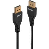 Black Lindy 2m Slim DisplayPort 1.4 Cable with gold-plated connectors and Lindy logo on each end.