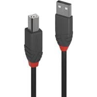 Black Lindy 2m USB 2.0 Type A to B cable with red accents and reinforced connectors.
