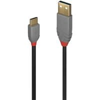 Black Lindy 3m USB 2.0 Type A to C cable, Anthra Line, with gray connectors and red accents.