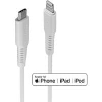 White Lindy 3m USB Type C to Lightning cable with reinforced connectors, compatible with iPhone, iPad, iPod.