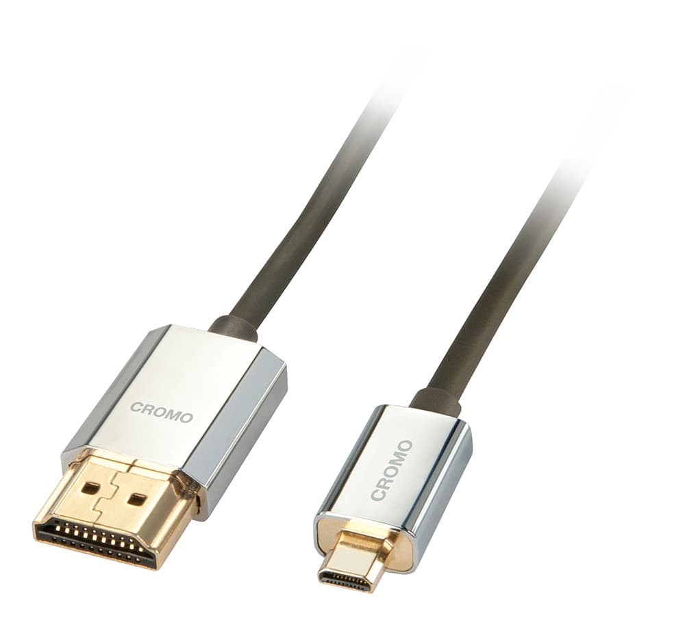 Lindy 4.5m CROMO Slim Active High Speed HDMI 2.0a/D cable featuring a sleek black design with metallic connectors, ideal for high-definition video and audio transmission.