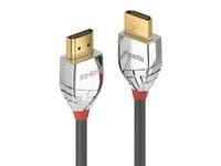High-speed 4K HDMI lead with Ethernet, 5m long, featuring male connectors with a metallic silver and red design, ensuring durable and efficient connectivity.