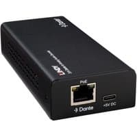 Black Lindy 70623 network adapter with PoE port, USB-C, and ventilation slots on the side.