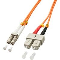 Orange Lindy LC/SC 2m InfiniBand/fibre optic cable with dual connectors and protective caps.