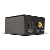 Black Lindy Phono to TosLink and Coaxial ADC with optical and coaxial outputs, compact rectangular design.