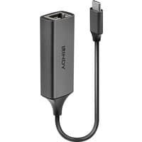 Black Lindy USB 3.2 Type C Gigabit Ethernet Converter with compact design and attached cable.