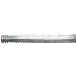 Silver metal 19" mounting rail, 15U size, featuring multiple mounting holes for installation in Canovate single wall cabinets, designed for secure equipment support.