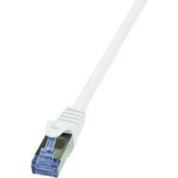 White 20m Cat.6A 10G S/FTP networking cable featuring a clear plastic connector with blue clip, designed for high-speed data transmission.