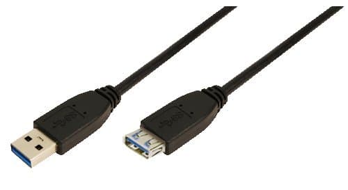 Black 2m LogiLink CU0042 USB 3.2 Gen 1 cable featuring USB-A plug on both ends, designed for high-speed data transfer.