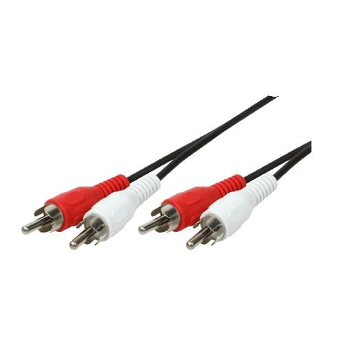 RCA audio cable with a 2.50 m length, featuring black matte insulation and red and white connectors for audio input and output.