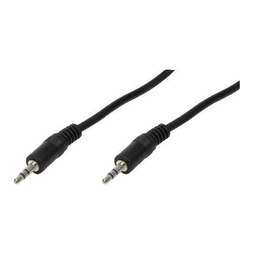Black 10m audio cable featuring two 3.5mm connectors with durable plastic ends, designed for connecting audio devices.