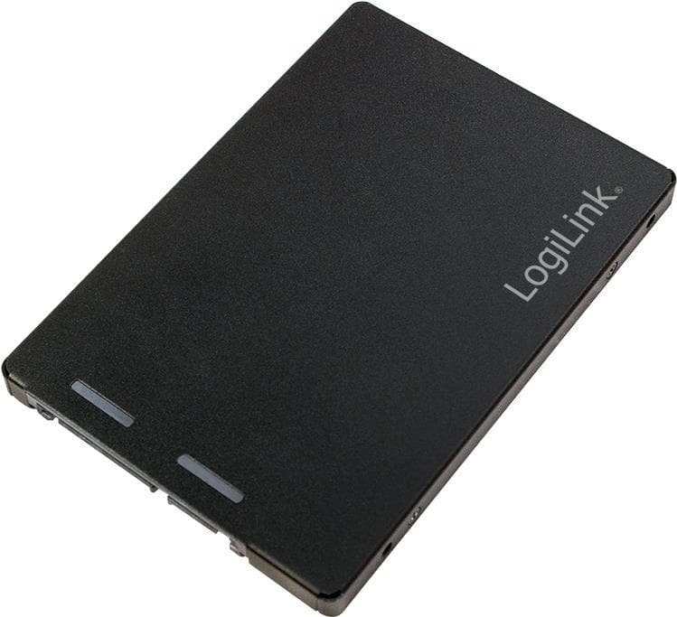 Black LogiLink AD0019 internal SATA interface card featuring a sleek design with two indicator lights and the LogiLink logo embossed on the surface.