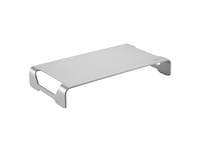 Silver LogiLink BP0033 laptop stand with a sleek, minimalist design, featuring a flat surface and curved side supports for stability and ventilation.