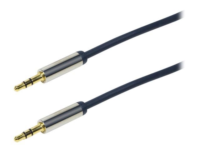 Blue 1.5-meter audio cable with two 3.5mm gold-plated connectors, featuring a durable, flexible black outer material.