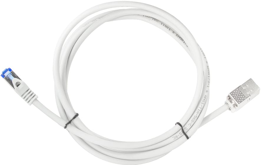 Grey 15-meter Cat6a S/FTP networking cable featuring a sturdy design with RJ45 connectors, ideal for high-speed internet connections.