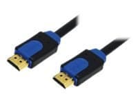 Black HDMI cable with blue accents, featuring gold-plated connectors at both ends, designed for standard HDMI Type A, measuring 3 meters in length.