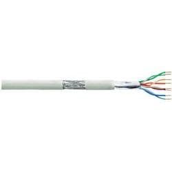 Beige networking cable with a length of 100 meters, featuring twisted pairs of wires in multiple colors, designed for Cat5e Ethernet connections.