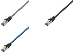 Black CAT 8.1 network cable, 1 meter long, halogen-free, featuring sturdy connectors for high-speed data transmission.
