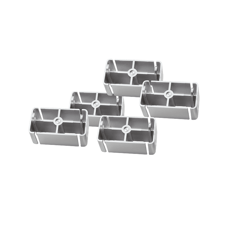 Five flexible cable channel joints in a sleek silver finish, made from durable plastic, designed to organize and connect cables seamlessly.
