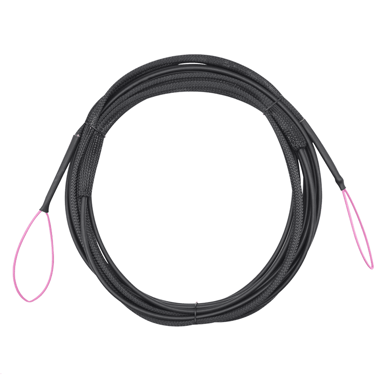 Black LogiLink FT1U020 InfiniBand/fibre optic cable, 20 meters long, featuring LC connectors and protective U-DQ(ZN) BH material, with pink looped ends for easy handling.