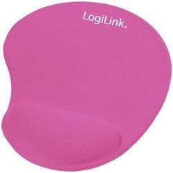 Bright pink mouse pad with a smooth surface and a contoured wrist rest, featuring the LogiLink logo in white.