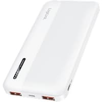 White LogiLink power bank, 10,000 mAh, with PD 20W, QC 3.0 ports, sleek design, and LED indicator strip.