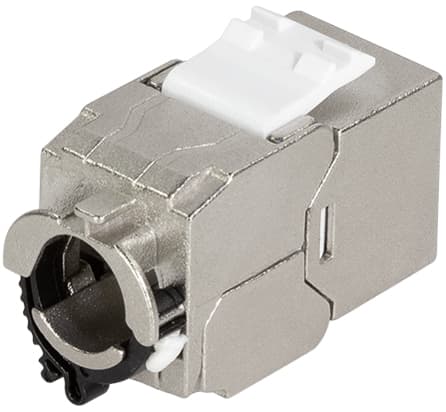 LogiLink NK4064 Keystone Module in metallic silver with a black latch, featuring a rectangular shape and a single port for network connections.