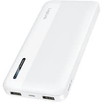 White LogiLink PA0338WRF power bank 10000 mAh with dual USB ports and LED indicator strip.