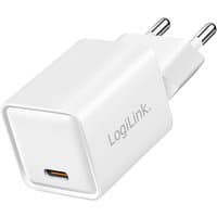White LogiLink PA0355 fast charger with USB-C port and two-prong plug.
