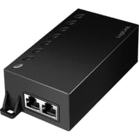 Black LogiLink POE++ Injector with two Ethernet ports and LED indicators on top.