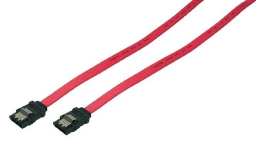 Red 0.3m SATA cable with black connectors at both ends, designed for connecting storage devices to motherboards or other components.
