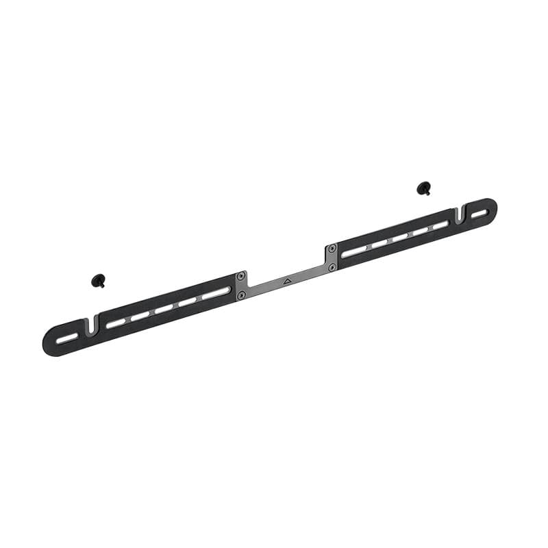 Black metal wall mount for Sonos Arc and Sonos Arc Ultra, featuring adjustable slots for secure installation, with two mounting screws included.