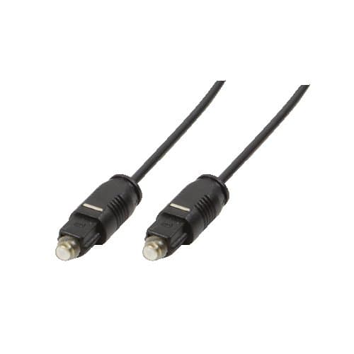 Black 3m Toslink audio cable featuring two connectors with a cylindrical shape and gold-plated tips for optimal sound quality.