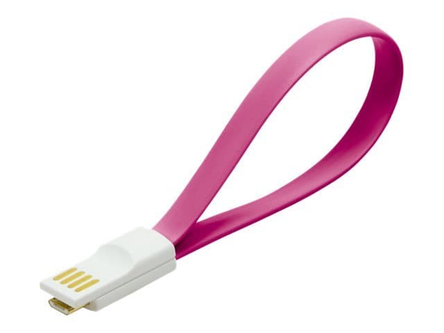 Pink LogiLink USB/Micro USB cable featuring a flexible design with a white connector and gold pins, suitable for USB 2.0 devices.