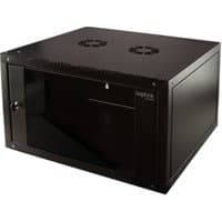 Black LogiLink W21E66B 21U wall-mounted rack cabinet with glass front door and ventilation fans on top.