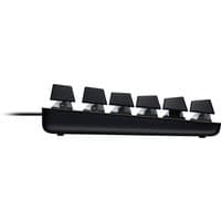 Black Logitech G413 TKL SE mechanical gaming keyboard with elevated keys and compact design.