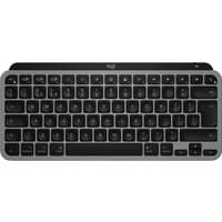 Compact Logitech MX Keys Mini For Mac keyboard, Bluetooth, QWERTY UK layout, sleek black keys with gray frame.